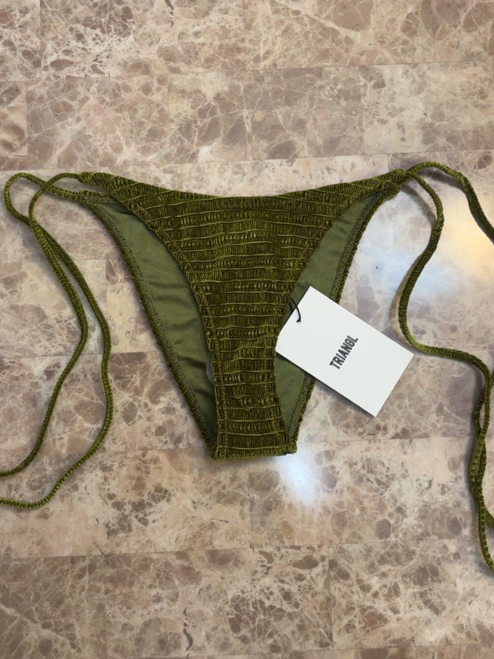 triangl swimwear Olive Green Smocked Tie-Side One Piece Bottom